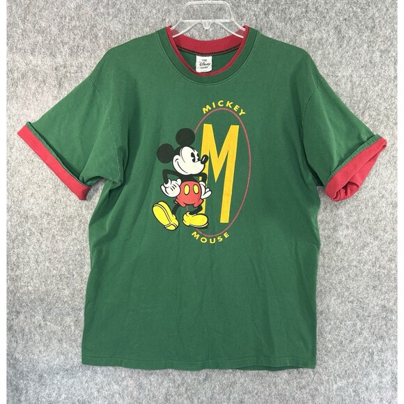 VTG The Disney Store Shirt Men’s XL Green Red Mickey Mouse Short Sleeve Double - Picture 1 of 11